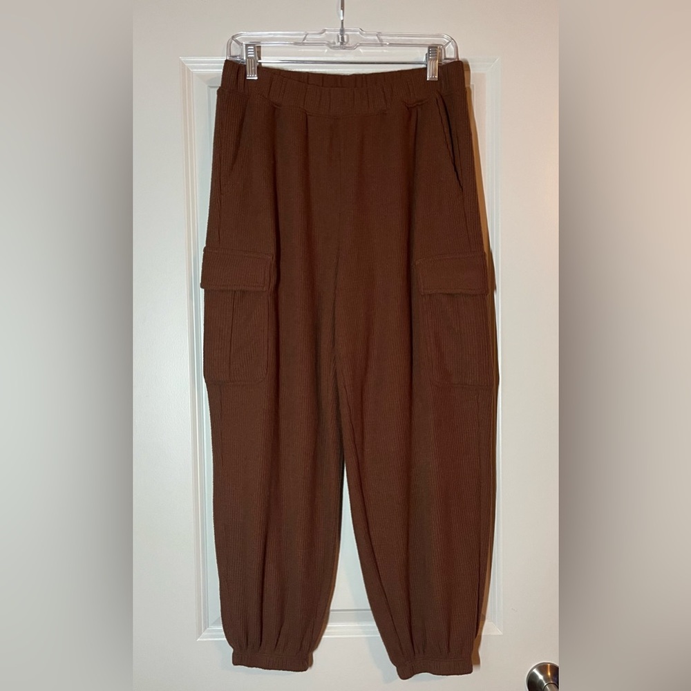 SOLD Aerie Matching Set | Waffle Knit Wrap Front Top & Joggers in Brown - Picture 7 of 9